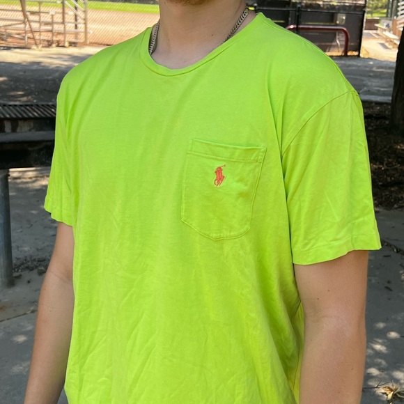 POLO RALPH LAUREN MEN CLASSIC FIT CREW NECK CHEST POCKET T SHIRT GREEN LIME PONY - Picture 2 of 16